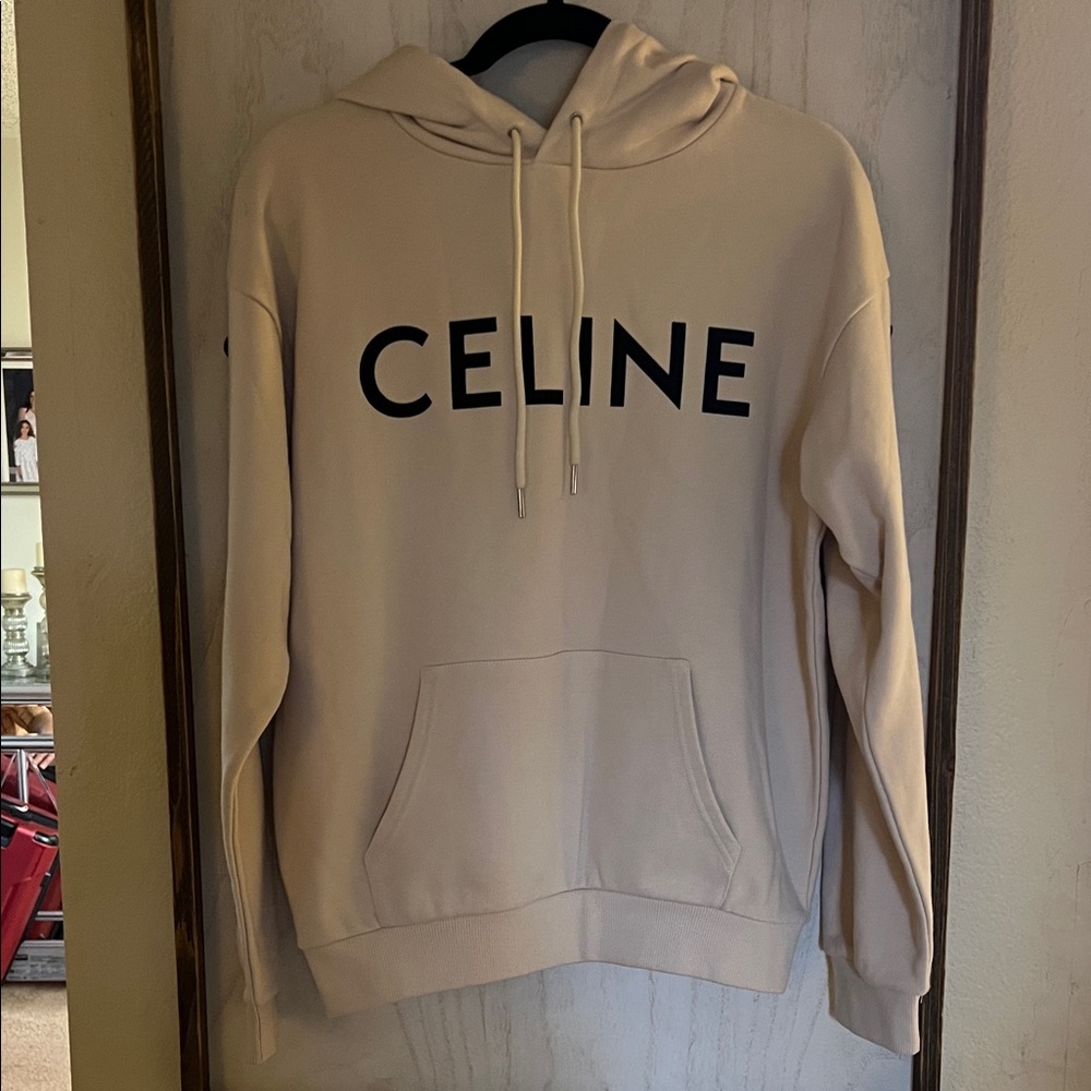 Celine Beige Hoodie with Black Logo